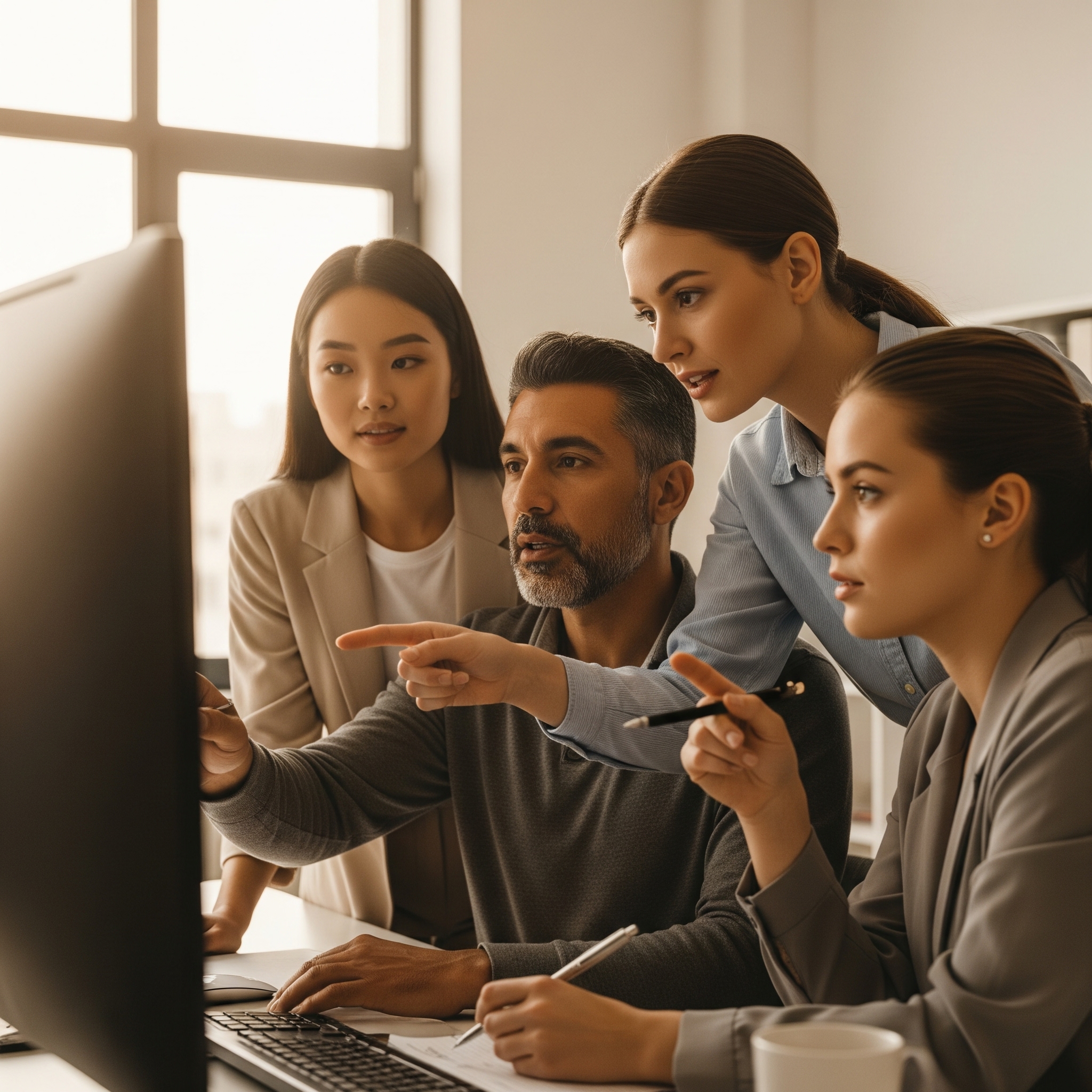Image of a team of 4 people working together